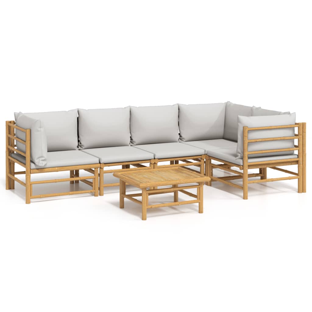 vidaXL 6 Piece Garden Lounge Set with Light Grey Cushions Bamboo