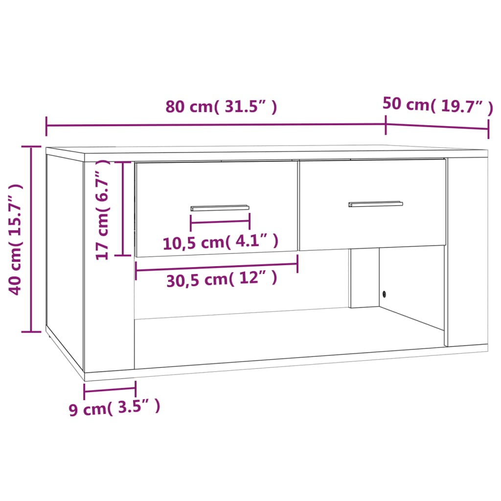 vidaXL Coffee Table Brown Oak 80x50x40 cm Engineered Wood