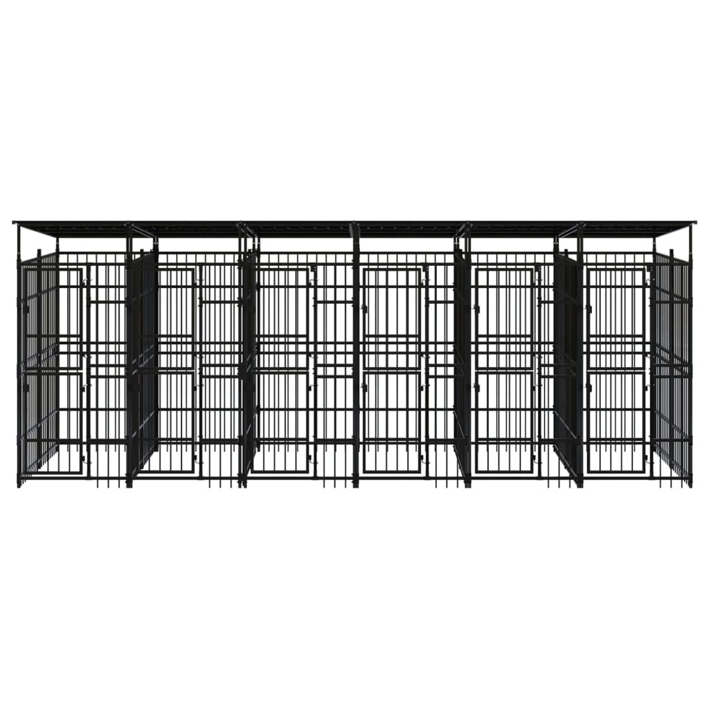 vidaXL Outdoor Dog Kennel with Roof Steel 11.06 m²