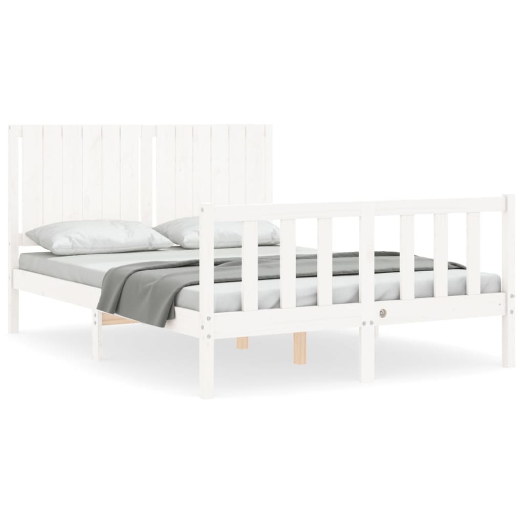 vidaXL Bed Frame with Headboard White Double Solid Wood