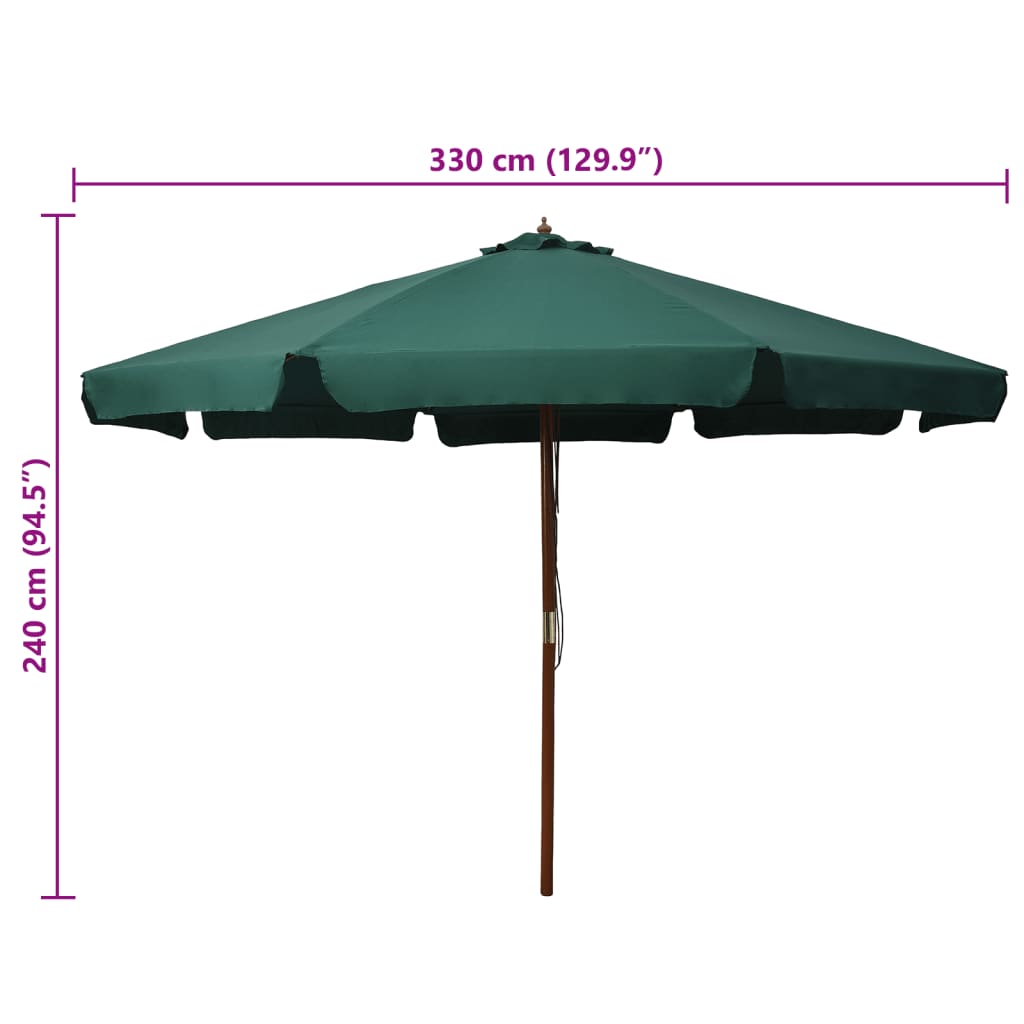 vidaXL Garden Parasol with Wooden Pole 330 cm Green