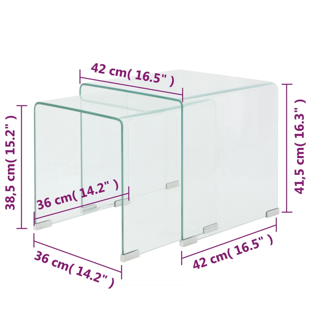 vidaXL Two Piece Nesting Table Set Tempered Glass Clear