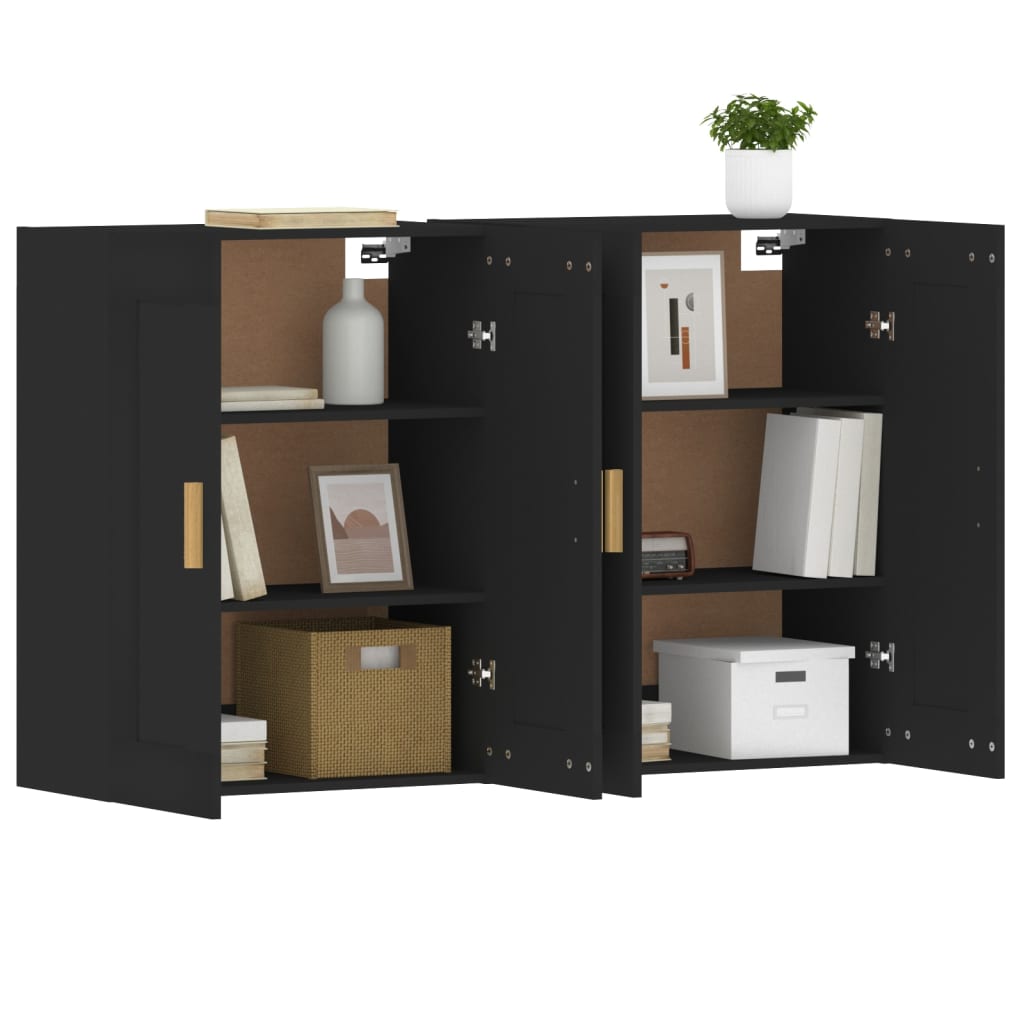 vidaXL Wall Mounted Cabinets 2 pcs Black Engineered Wood