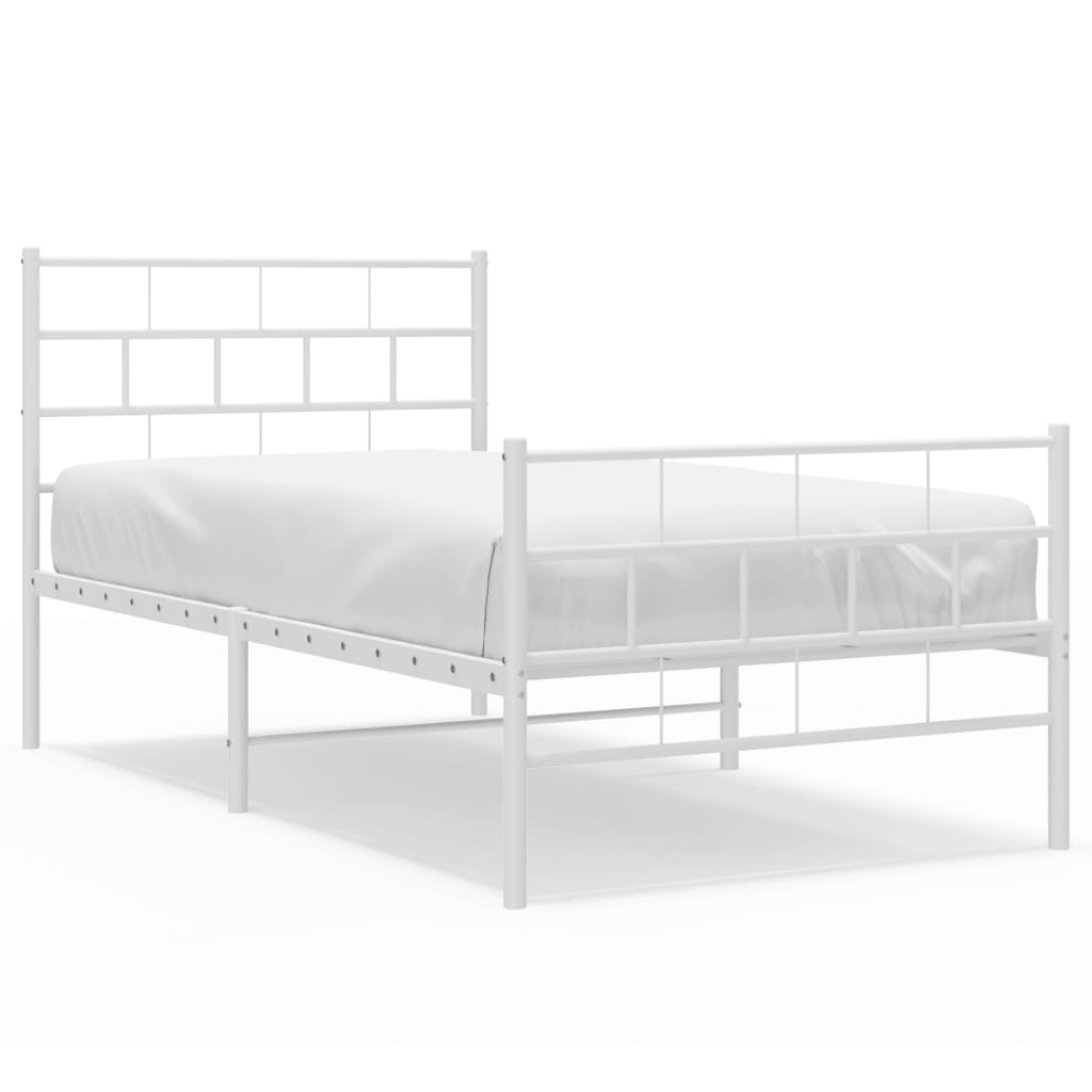 vidaXL Metal Bed Frame without Mattress with Footboard White 90x190 cm Single