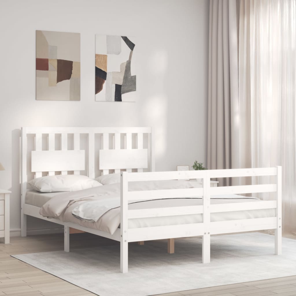 vidaXL Bed Frame without Mattress White Double Solid Wood