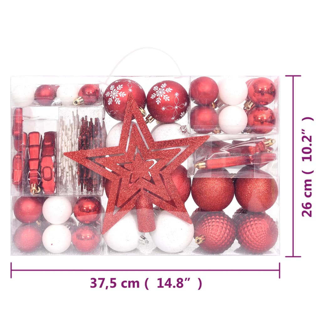 vidaXL 108 Piece Christmas Bauble Set Red and White