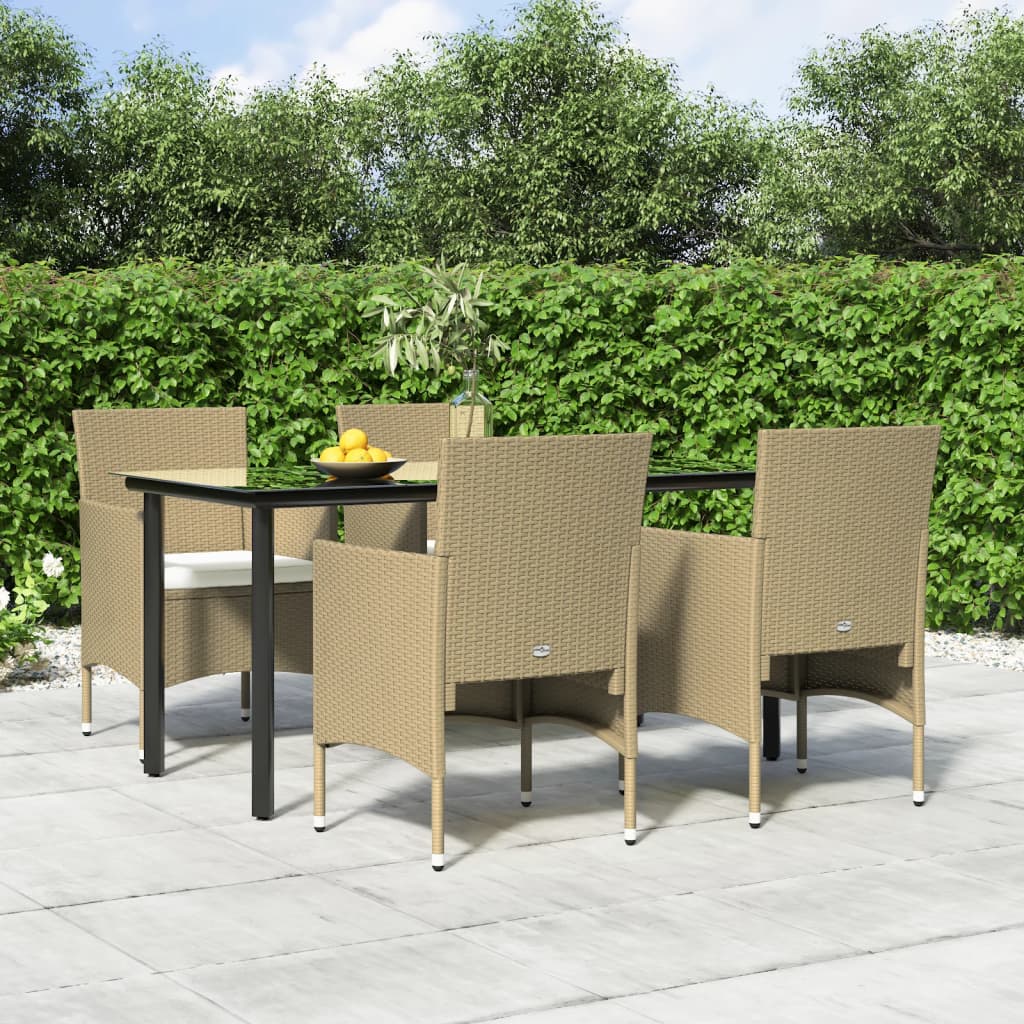 vidaXL 5 Piece Garden Dining Set with Cushions Beige and Black