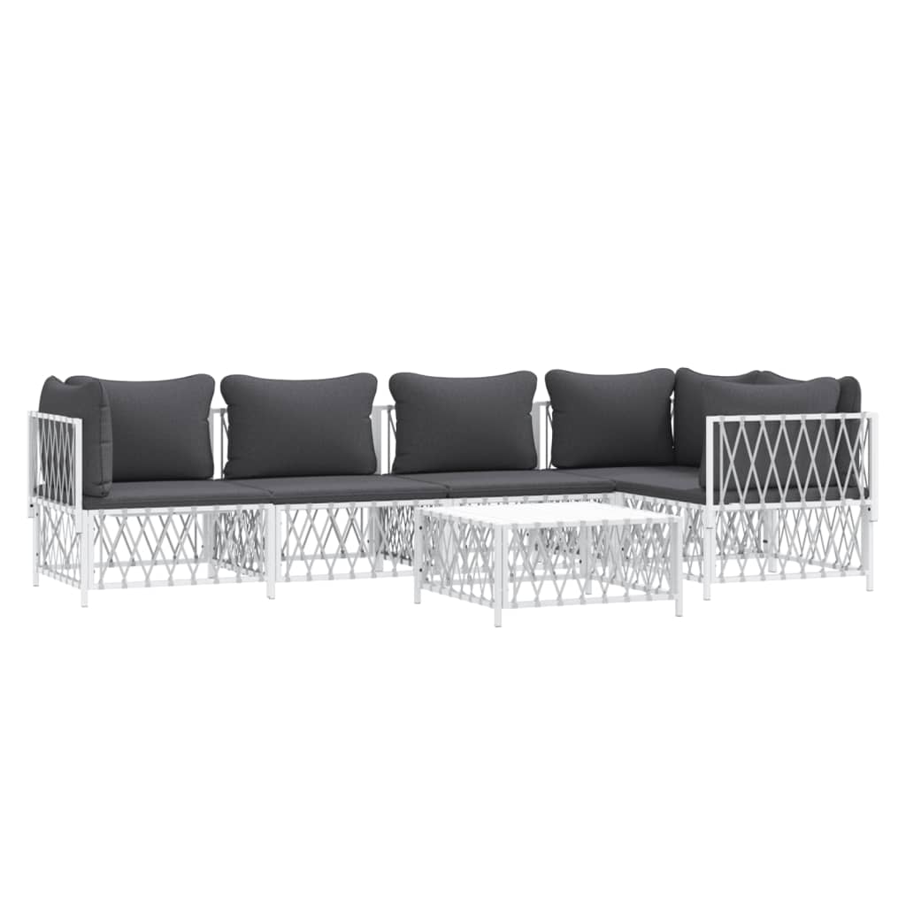 vidaXL 6 Piece Garden Lounge Set with Cushions White Steel