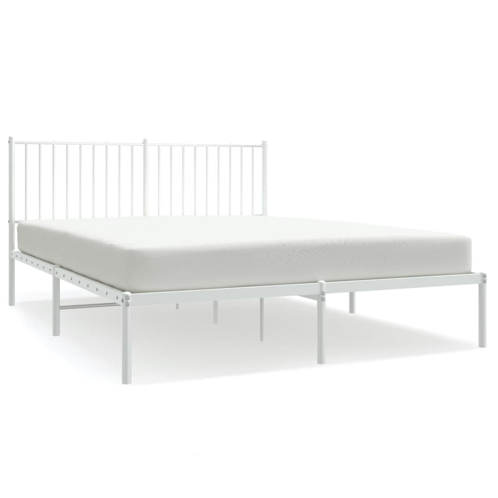 vidaXL Metal Bed Frame with Headboard White 150x200 cm King Size