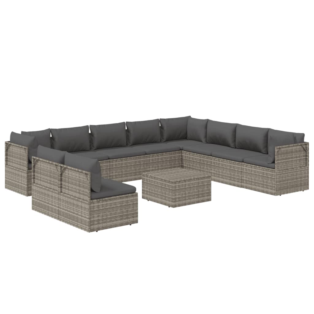 vidaXL 11 Piece Garden Lounge Set with Cushions Grey Poly Rattan