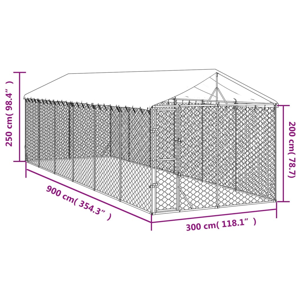 vidaXL Outdoor Dog Kennel with Roof Silver 3x9x2.5 m Galvanised Steel