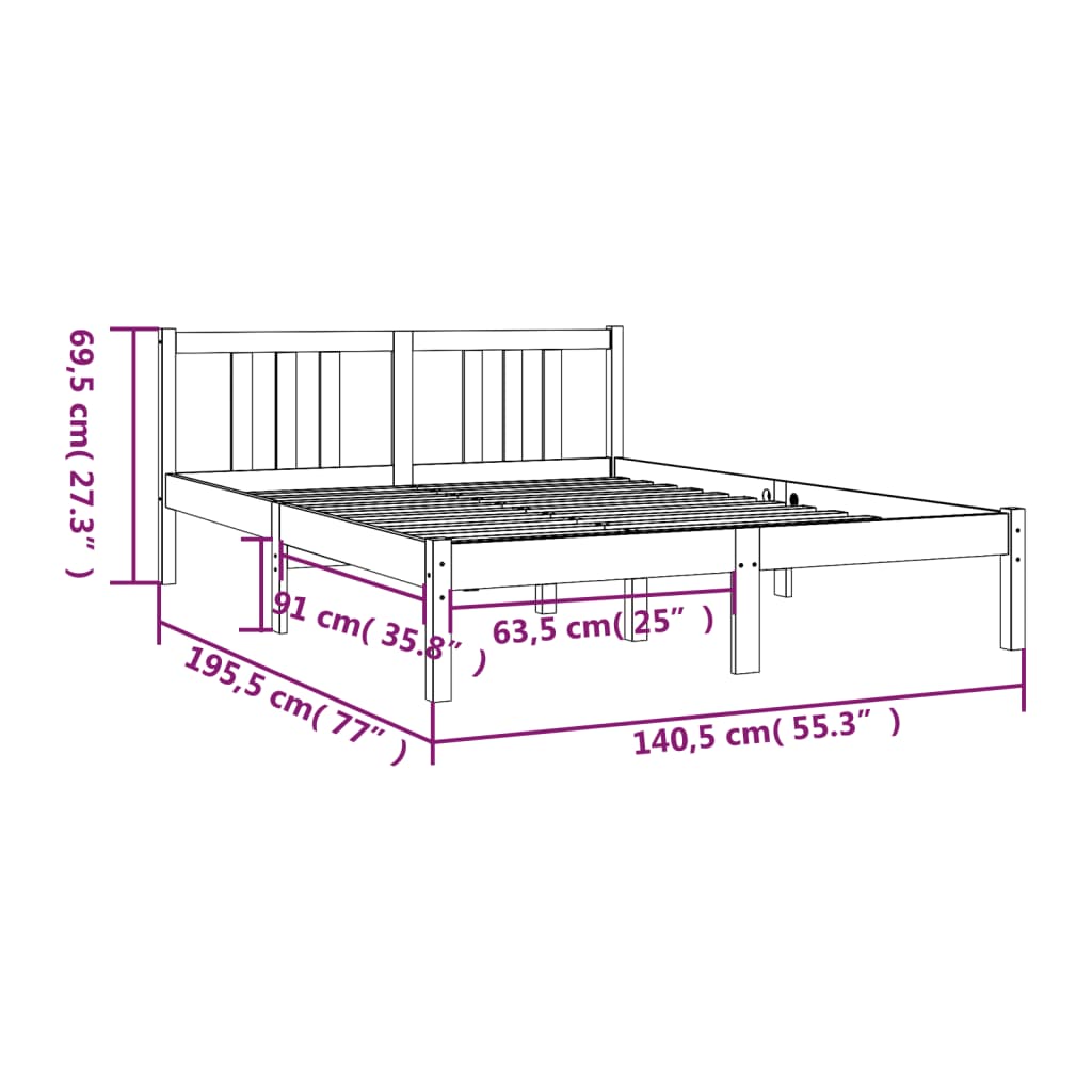 vidaXL Bed Frame without Mattress Grey Solid Wood 135x190 cm Double