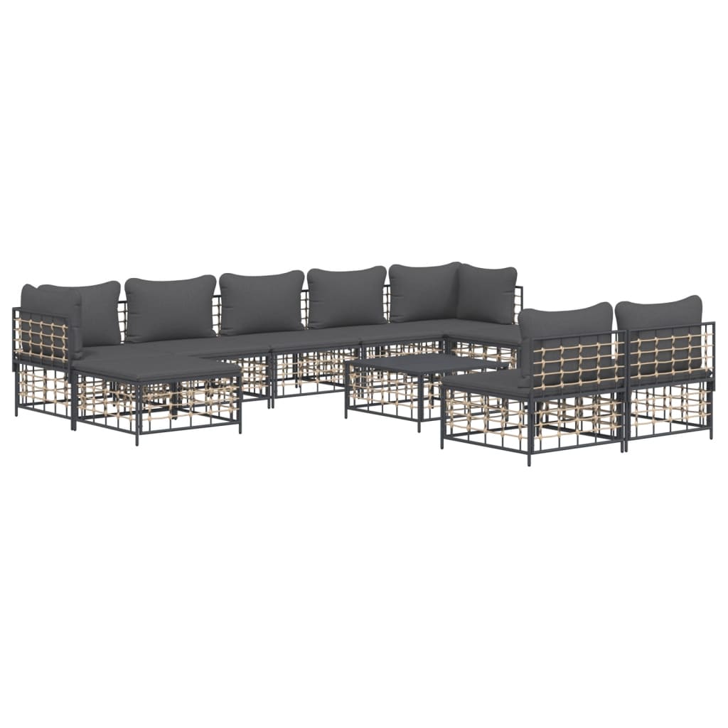 vidaXL 10 Piece Garden Lounge Set with Cushions Anthracite Poly Rattan