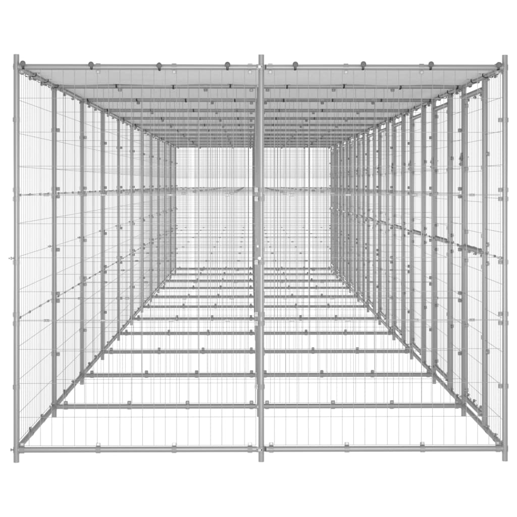 vidaXL Outdoor Dog Kennel Galvanised Steel with Roof 26.62 m²