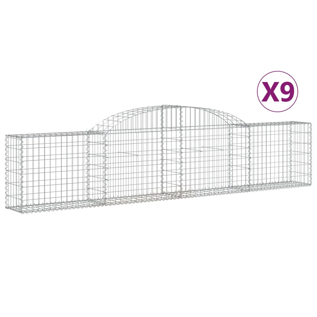 vidaXL Arched Gabion Baskets 9 pcs 300x30x60/80 cm Galvanised Iron