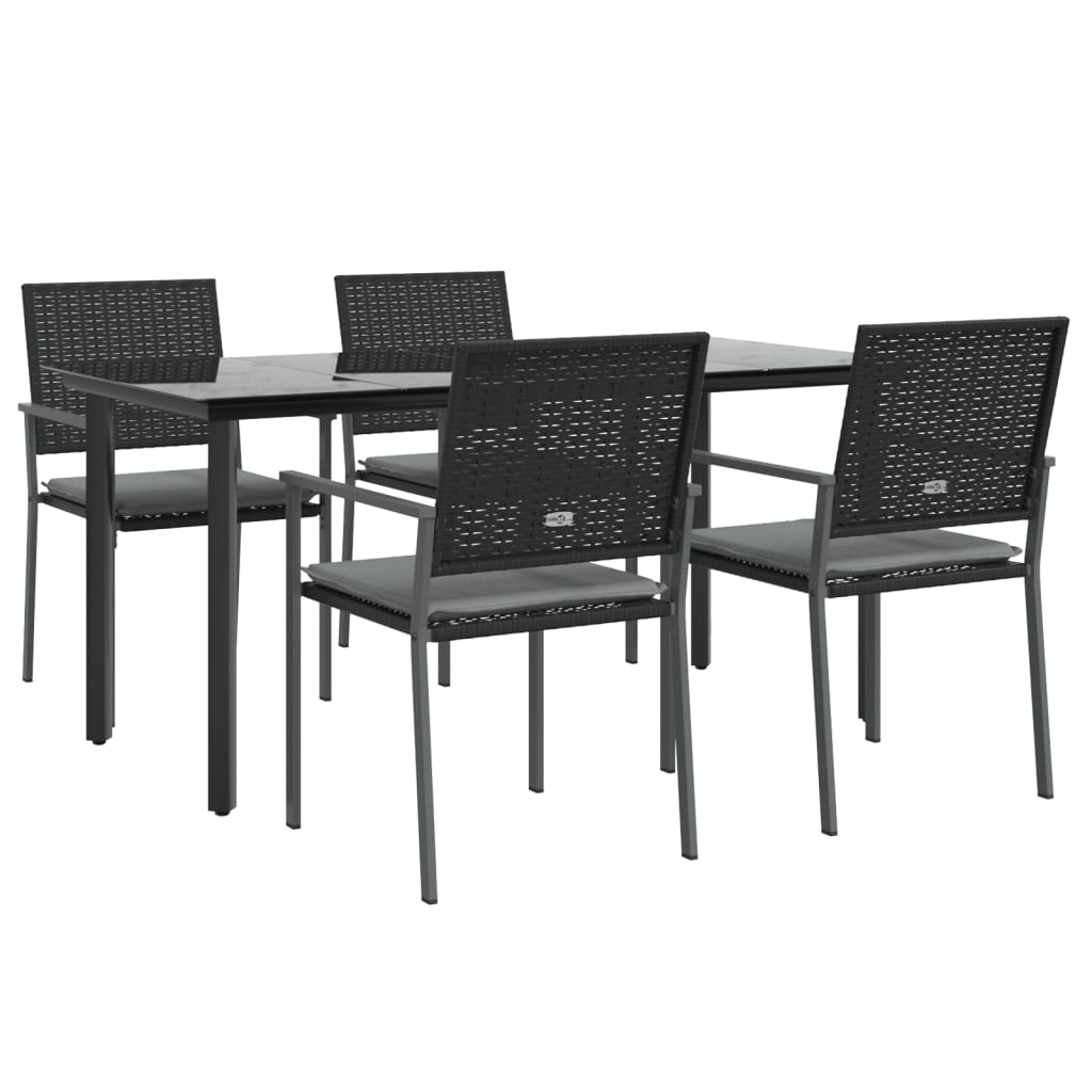 vidaXL 5 Piece Garden Dining Set with Cushions Poly Rattan and Steel