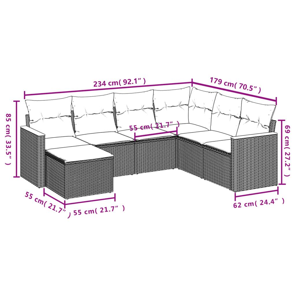 vidaXL 7 Piece Garden Sofa Set with Cushions Black Poly Rattan