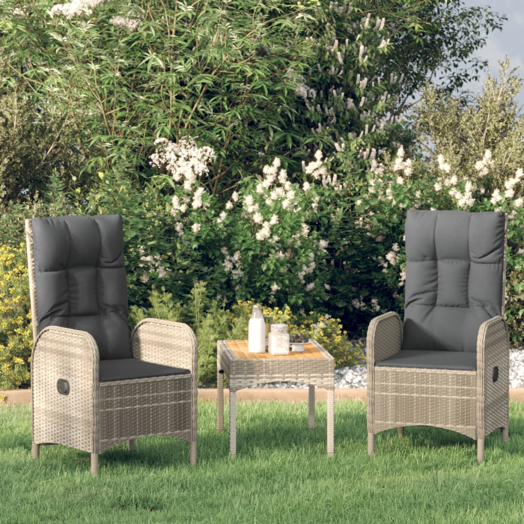 vidaXL 3 Piece Garden Lounge Set with Cushions Grey Poly Rattan