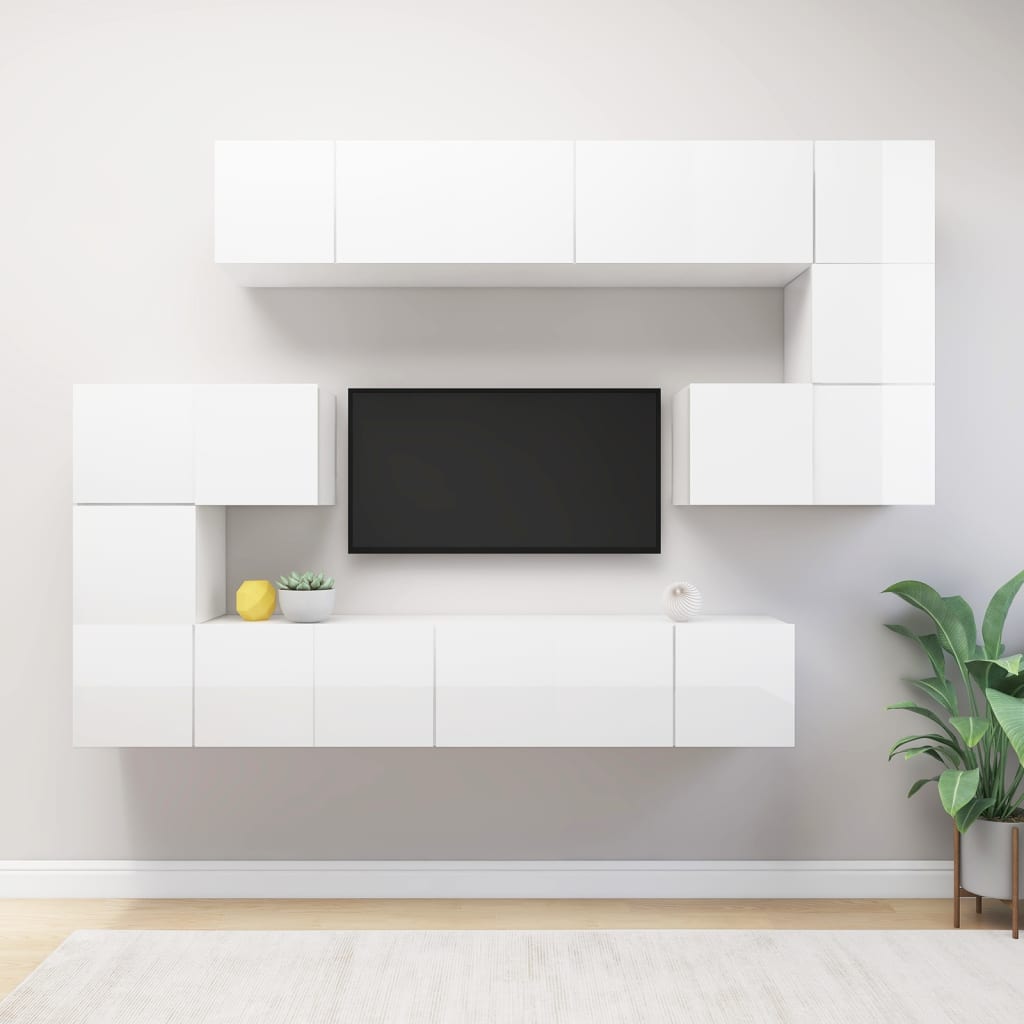 vidaXL 10 Piece TV Cabinet Set White Engineered Wood