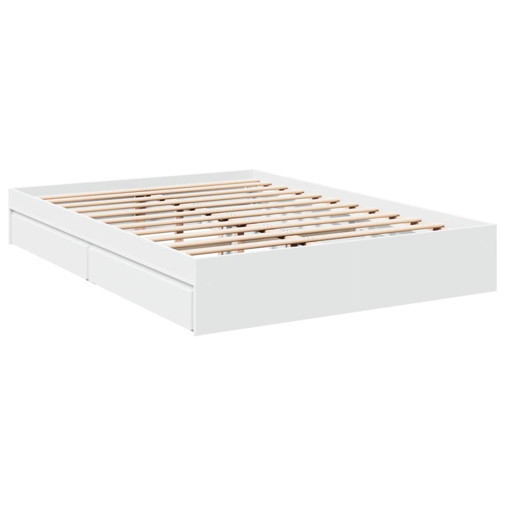 vidaXL Bed Frame with Drawers White 150x200 cm King Size Engineered Wood