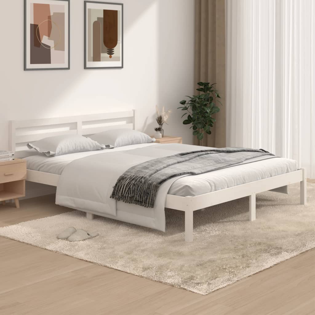 vidaXL Bed Frame without Mattress 150x200 cm King Size White King Size