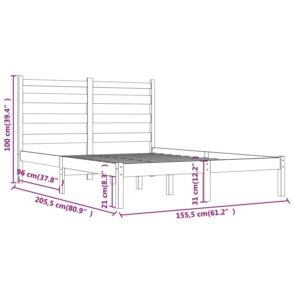 vidaXL Bed Frame Solid Wood Pine 150x200 cm King Size