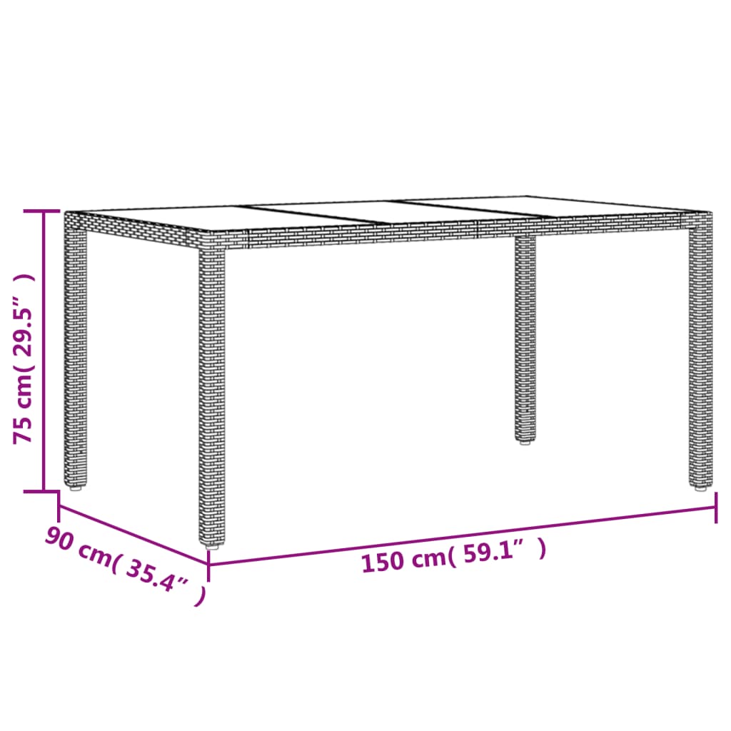 vidaXL Garden Table 150x90x75 cm Tempered Glass and Poly Rattan Black