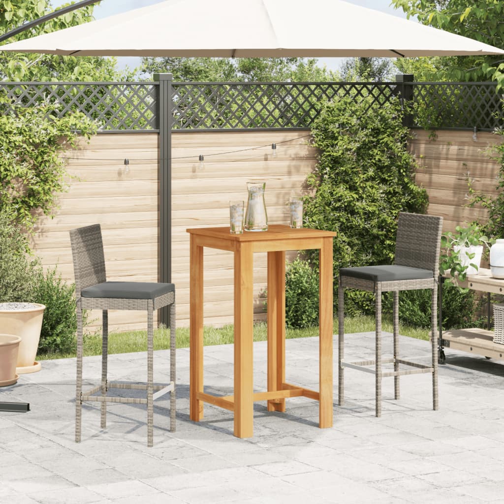 vidaXL 3 Piece Garden Bar Set Grey Solid Wood Acacia and Poly Rattan