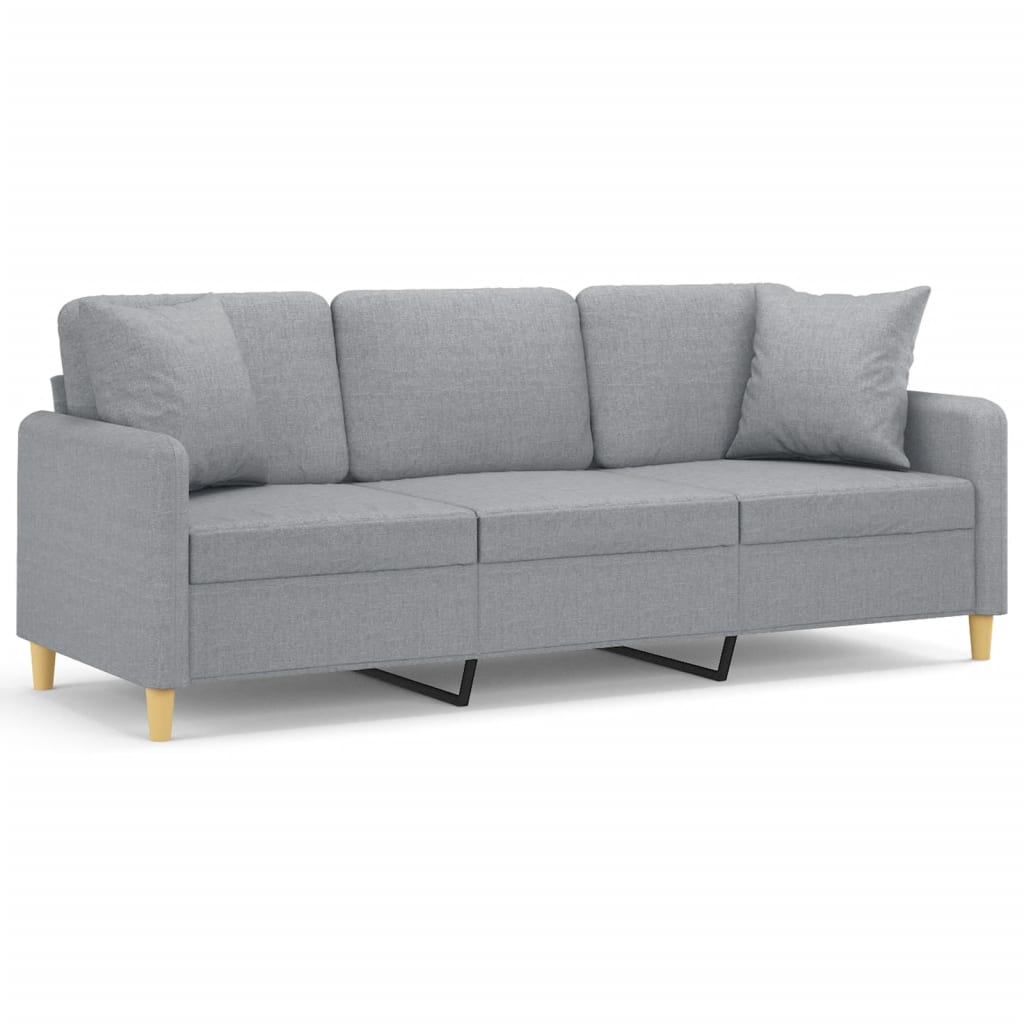 vidaXL 3-Seater Sofa with Throw Pillows Light Grey 180 cm Fabric