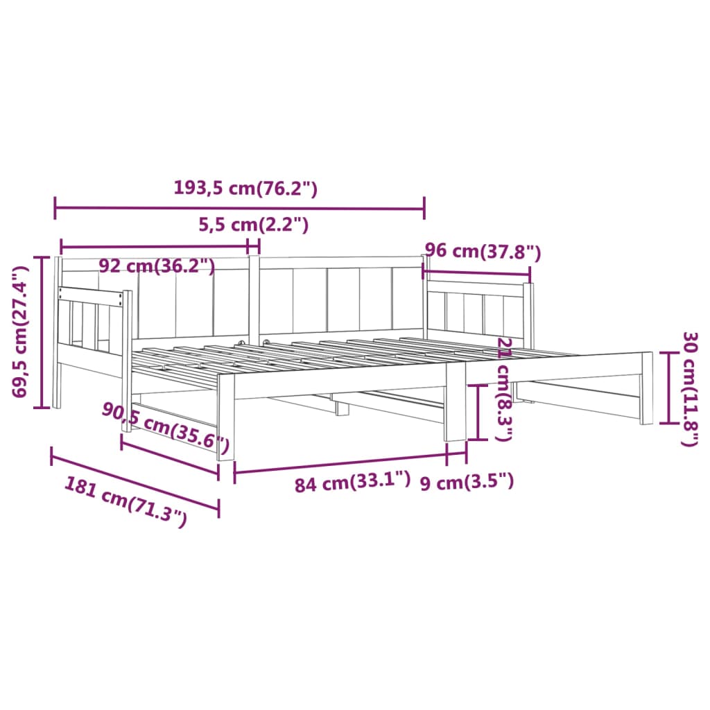 vidaXL Pull-out Day Bed without Mattress White 2x(90x190) cm