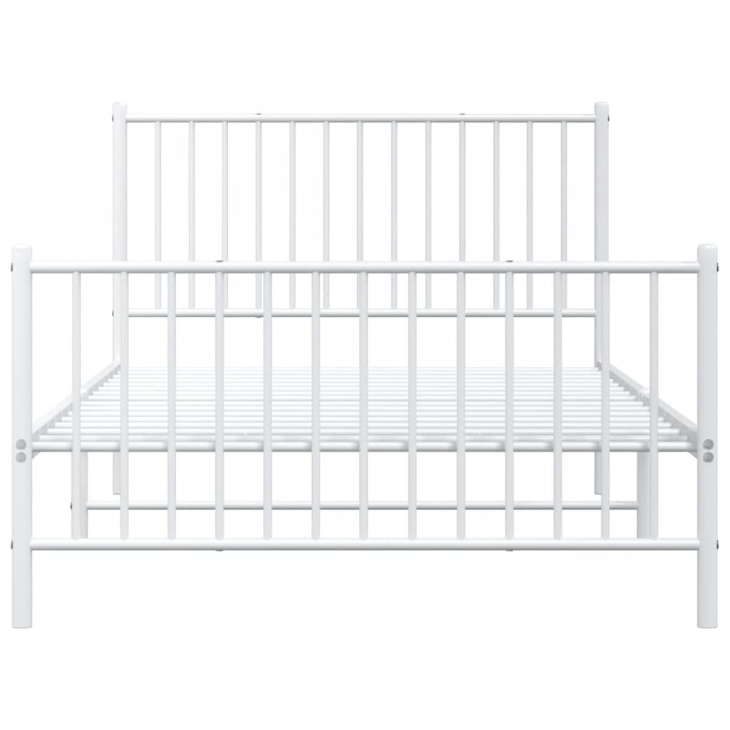 vidaXL Metal Bed Frame with Headboard and Footboard White 107x203 cm