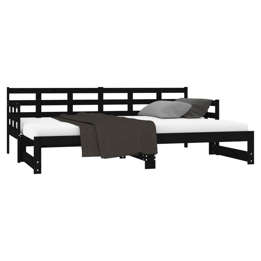 vidaXL Pull-out Day Bed Black Solid Wood Pine 2x(90x190) cm