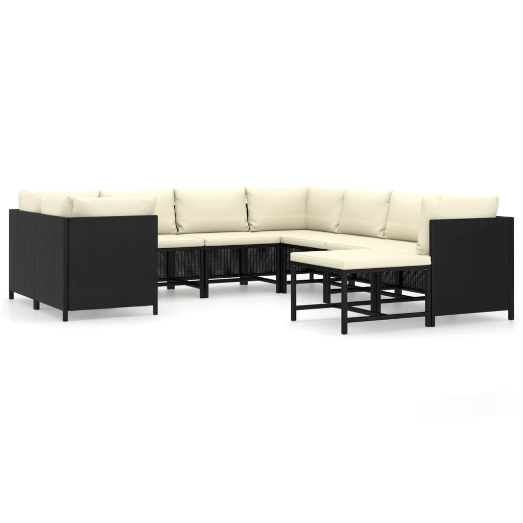 vidaXL 9 Piece Garden Lounge Set with Cushions Poly Rattan Black