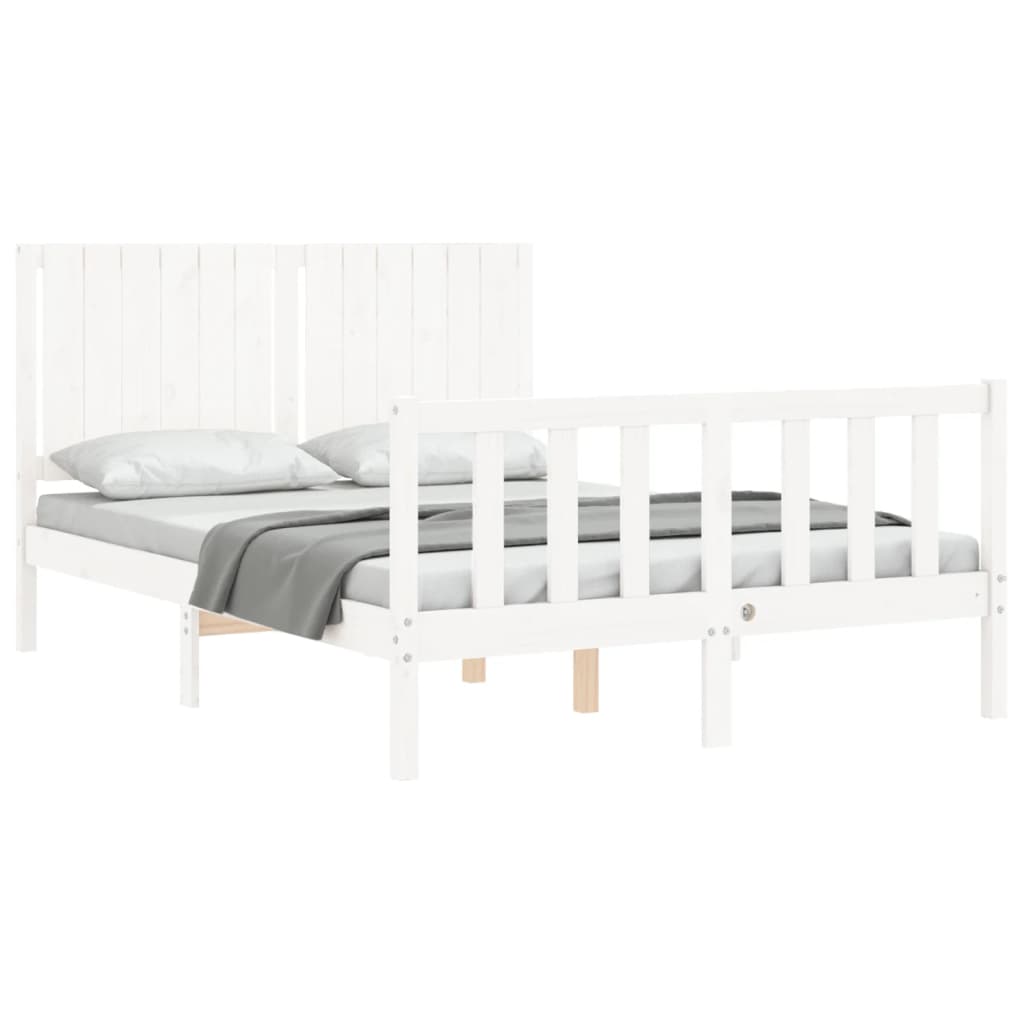 vidaXL Bed Frame with Headboard White Double Solid Wood