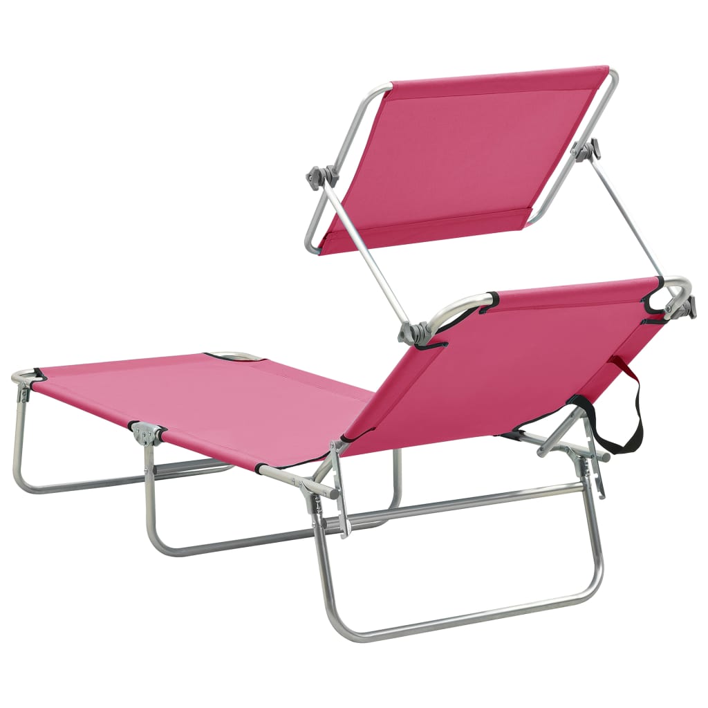 vidaXL Folding Sun Lounger with Canopy Pink Aluminium