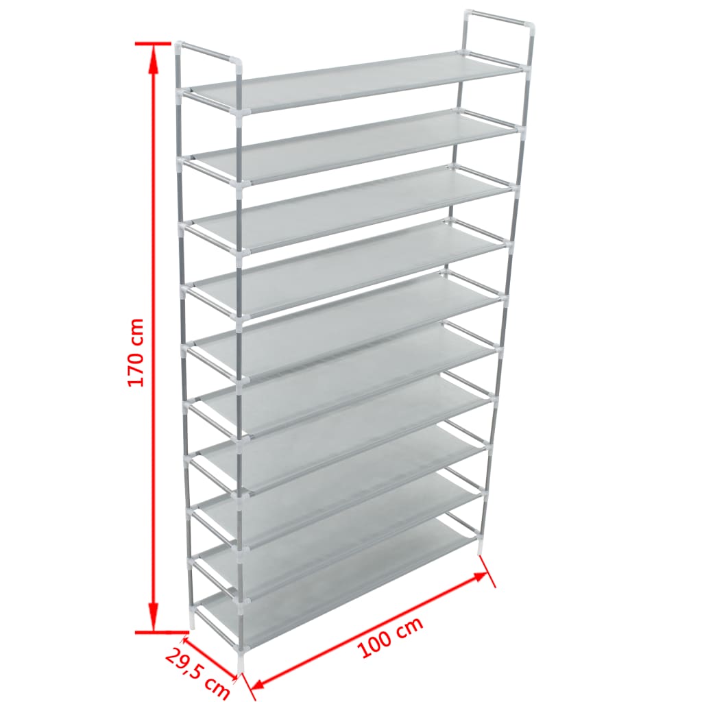 vidaXL Shoe Rack with 10 Shelves Metal and Non-woven Fabric Silver