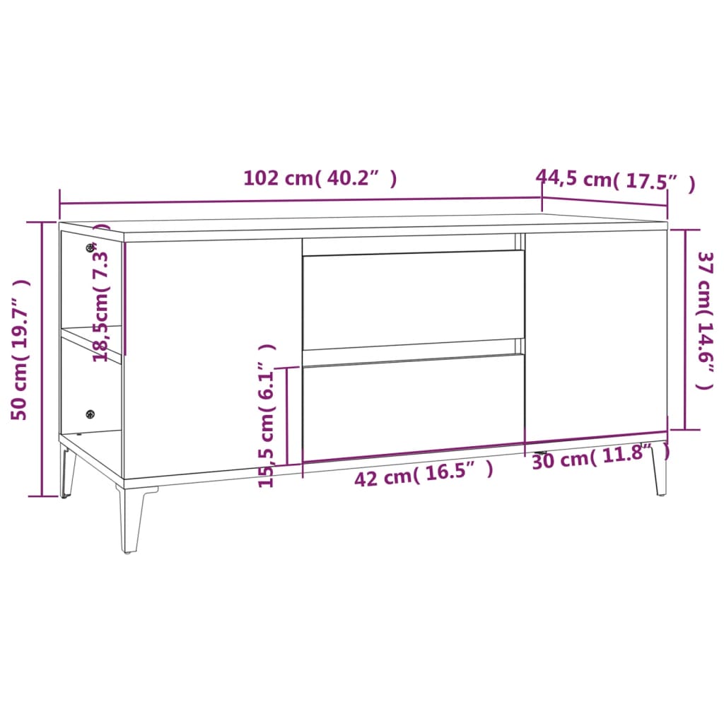 vidaXL TV Cabinet White 102x44.5x50 cm Engineered Wood