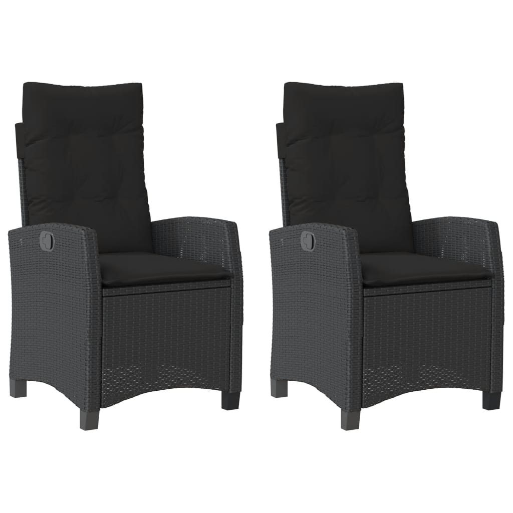 vidaXL Reclining Garden Chairs 2 pcs with Cushions Black Poly Rattan