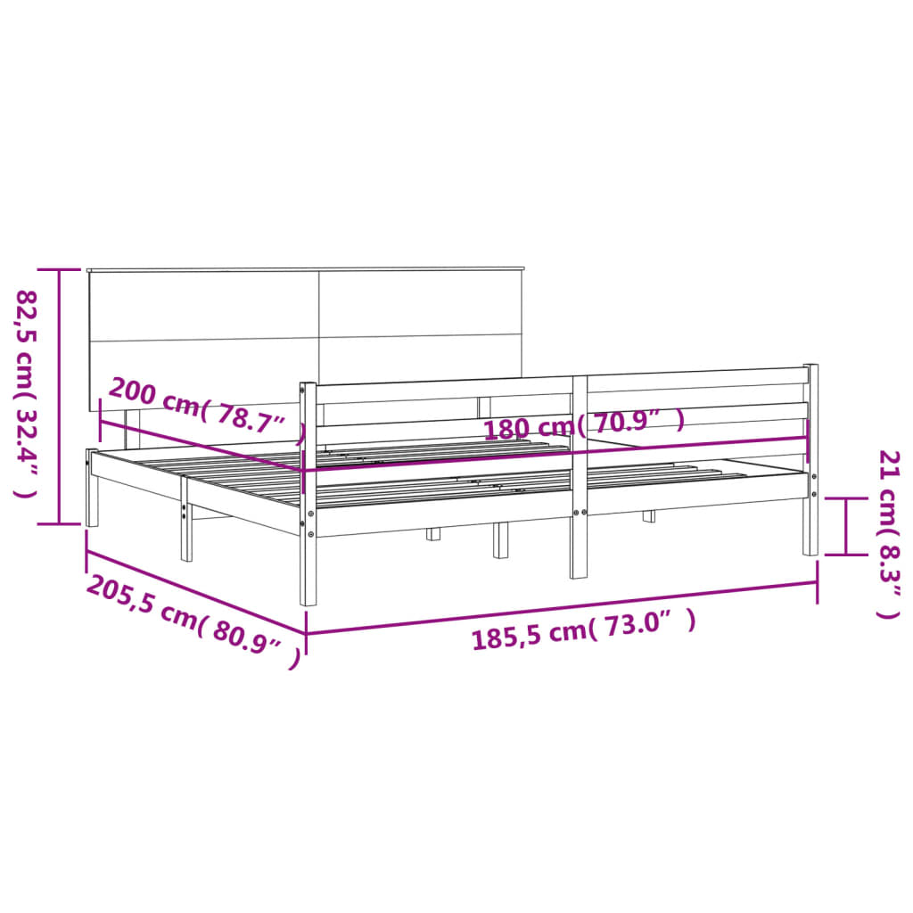 vidaXL Bed Frame without Mattress White Super King Size Solid Wood