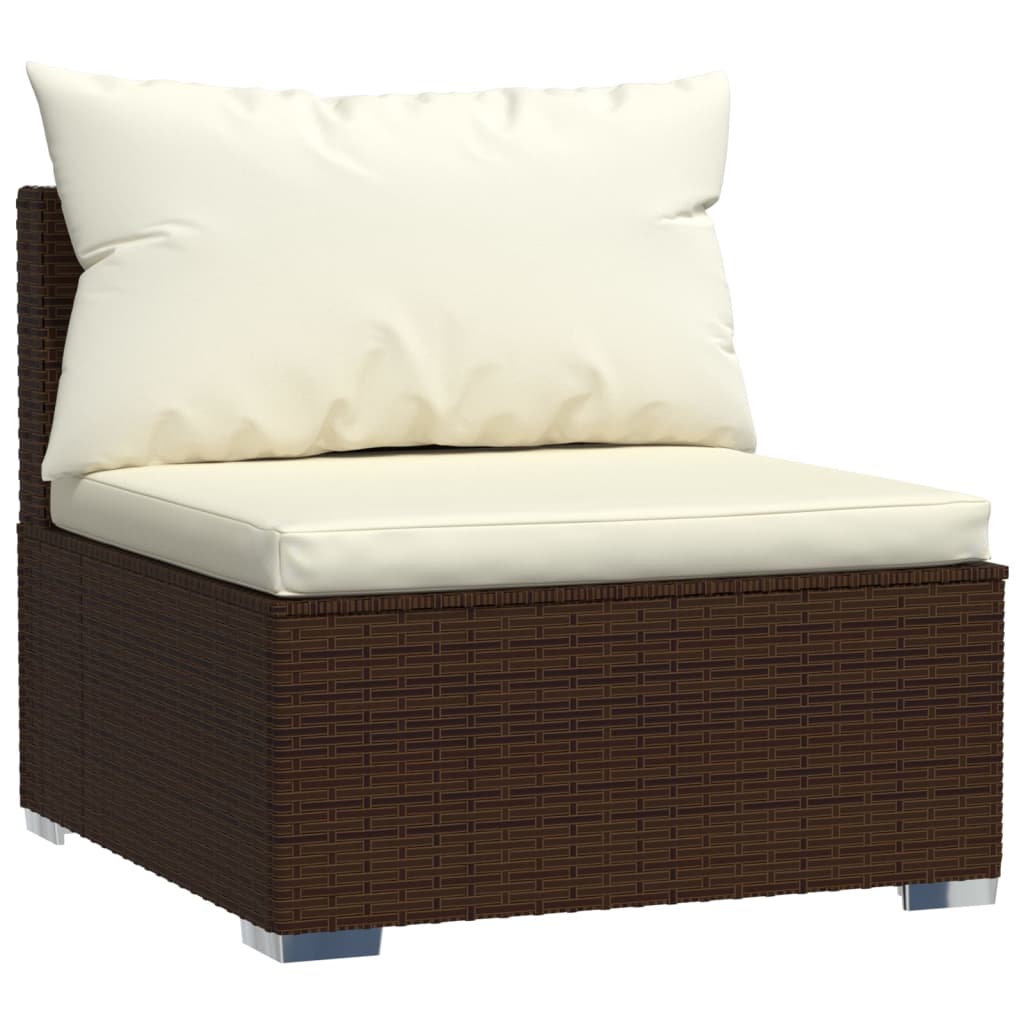 vidaXL Garden Middle Sofa with Cushions Brown Poly Rattan