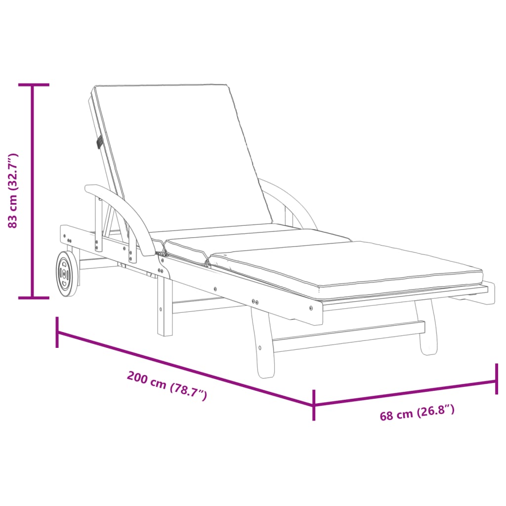 vidaXL Sun Loungers 2 pcs with Cushions 200x68x83 cm Solid Wood Acacia