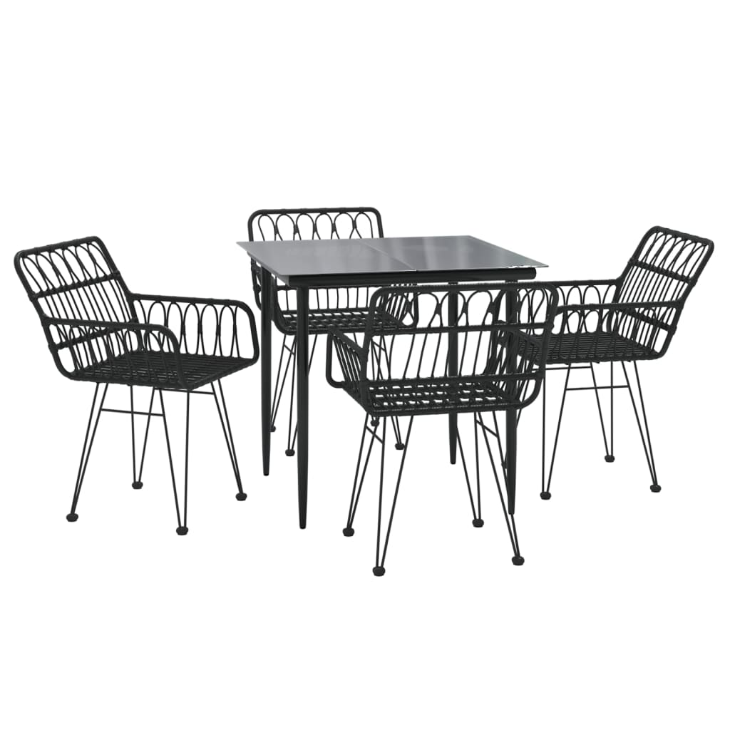 vidaXL 5 Piece Garden Dining Set Black Poly Rattan