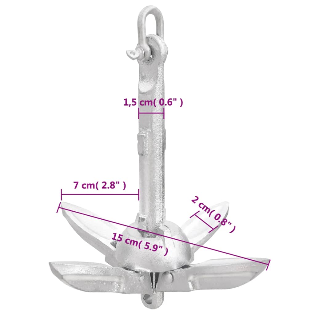 vidaXL Folding Anchor Silver 0.7 kg Malleable Iron