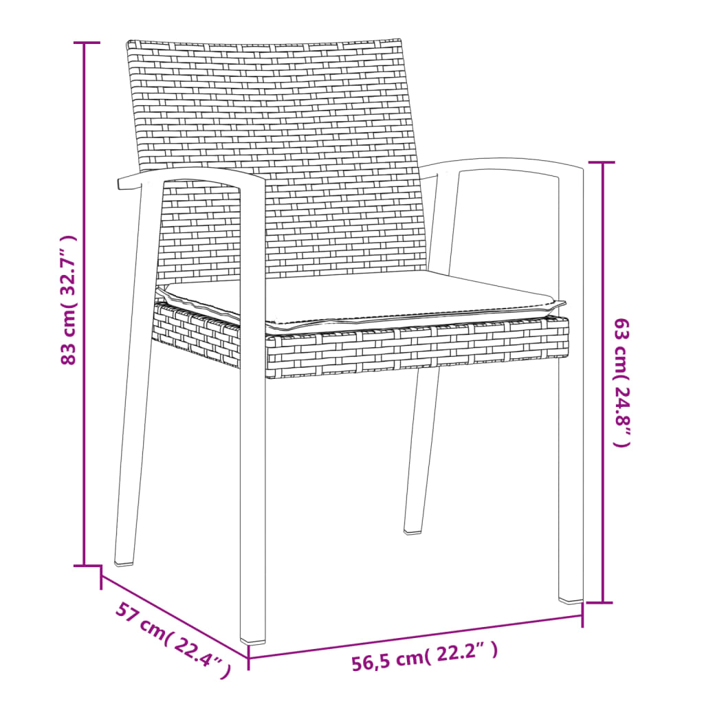 vidaXL 3 Piece Garden Dining Set with Cushions Poly Rattan and Steel