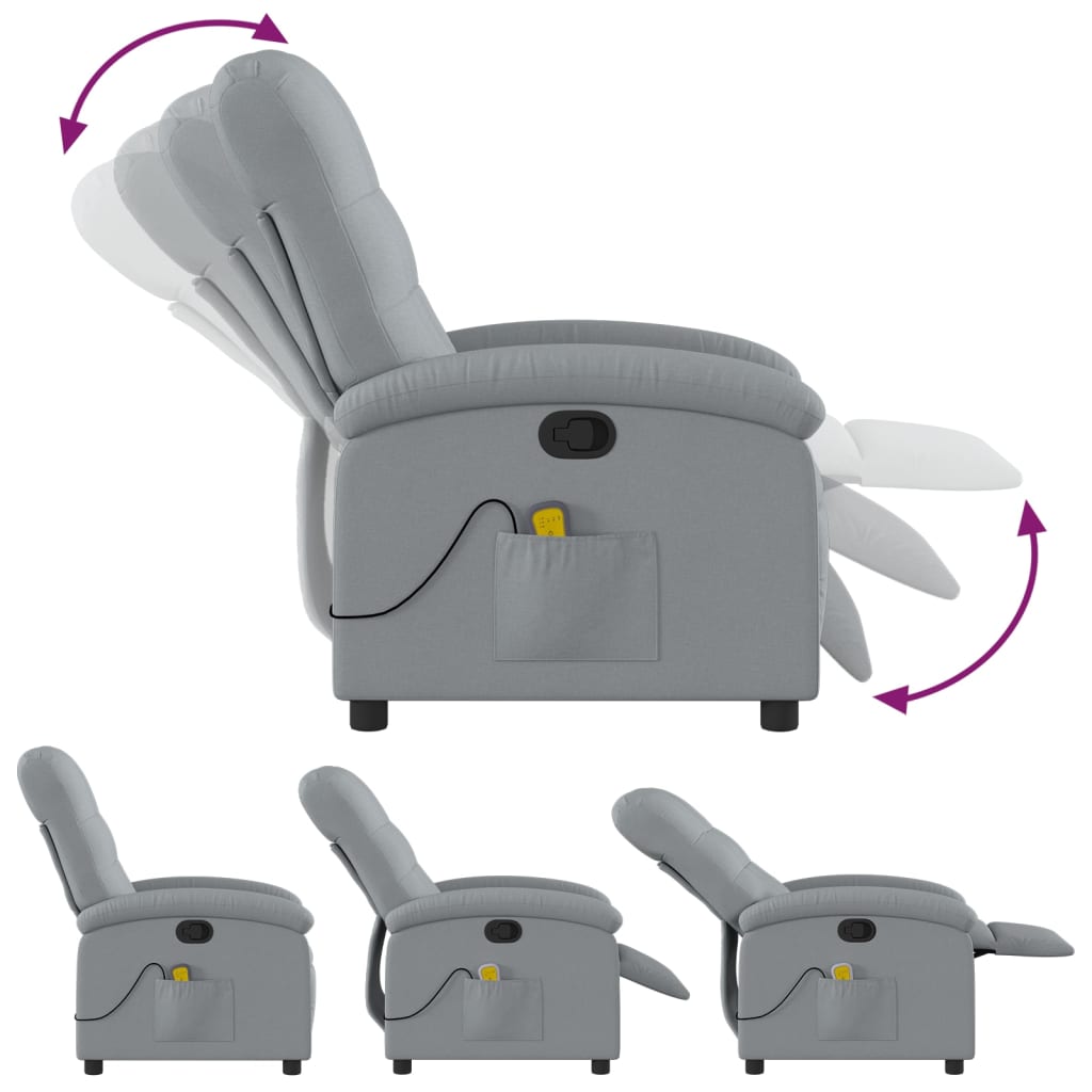 vidaXL Massage Recliner Chair Light Grey Fabric