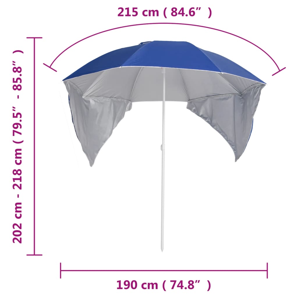 vidaXL Beach Umbrella with Side Walls Blue 215 cm