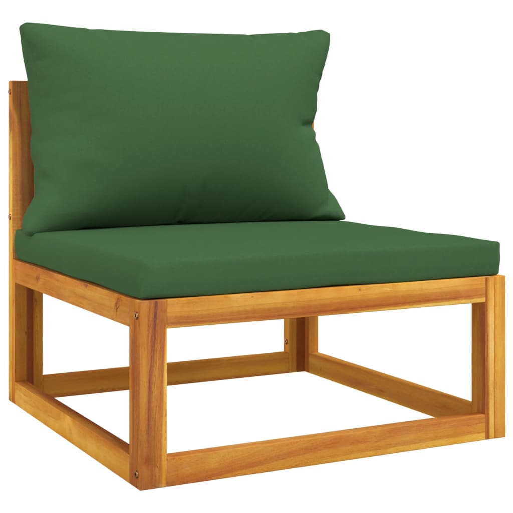 vidaXL Garden Middle Sofa with Green Cushions Solid Wood Acacia