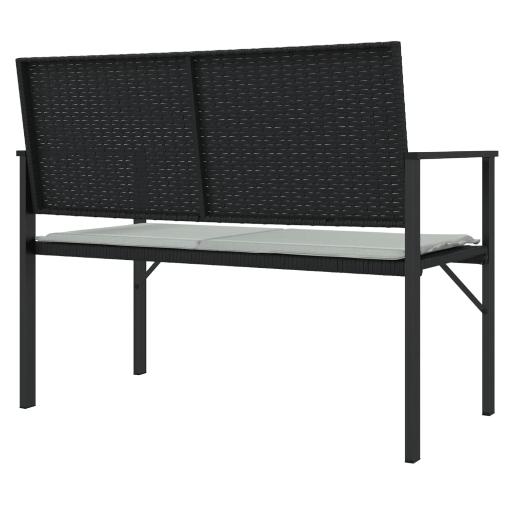 vidaXL 2-Seater Garden Bench with Cushion Black Poly Rattan