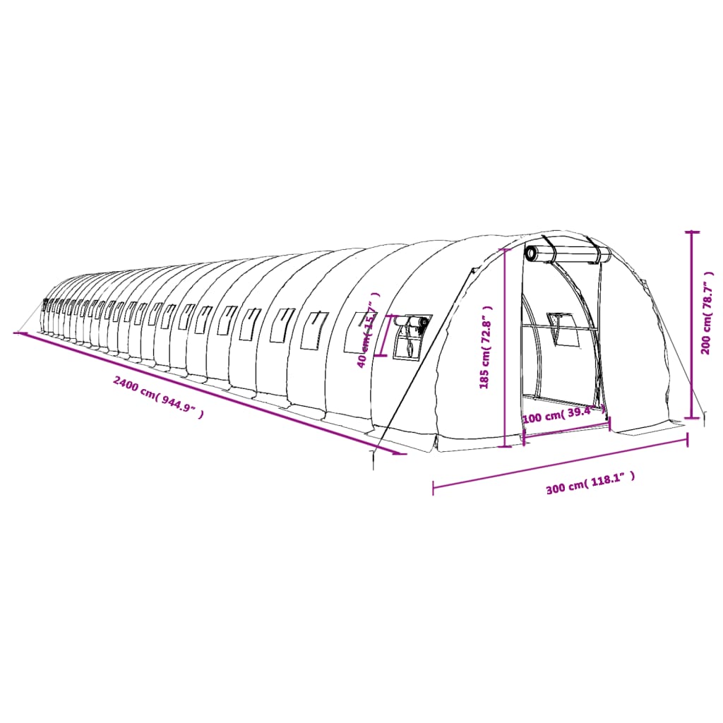 vidaXL Greenhouse with Steel Frame Green 72 m² 24x3x2 m