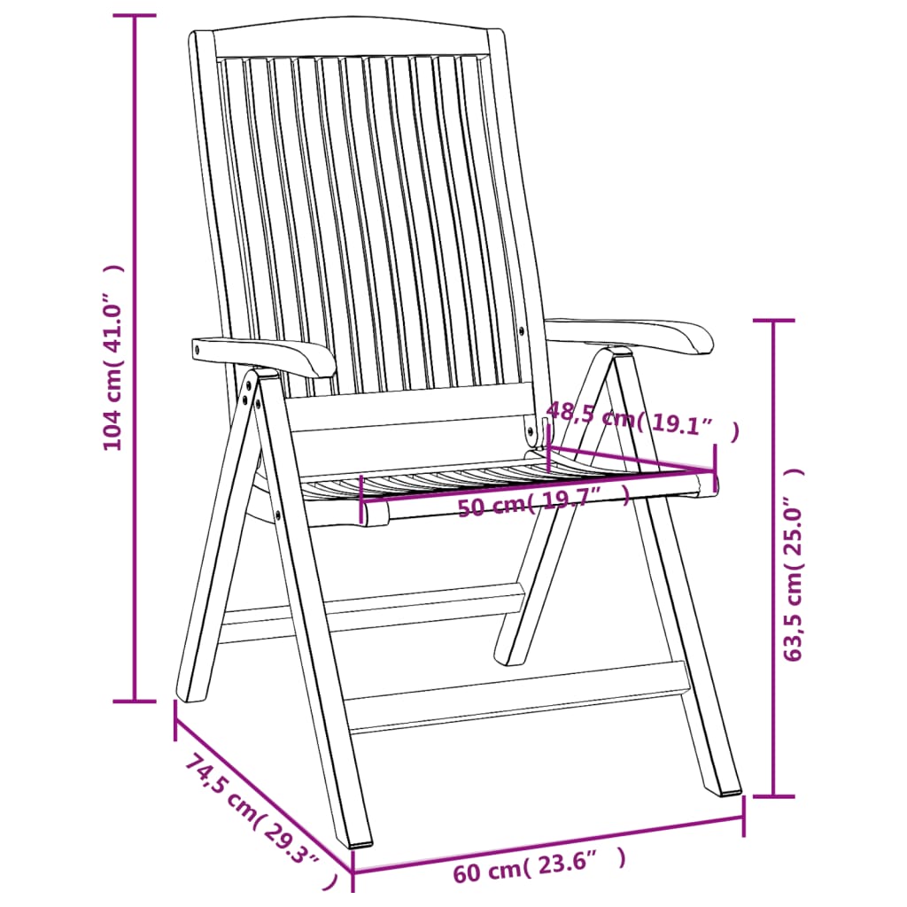 vidaXL Reclining Garden Chairs with Cushions 2 pcs Solid Wood Teak